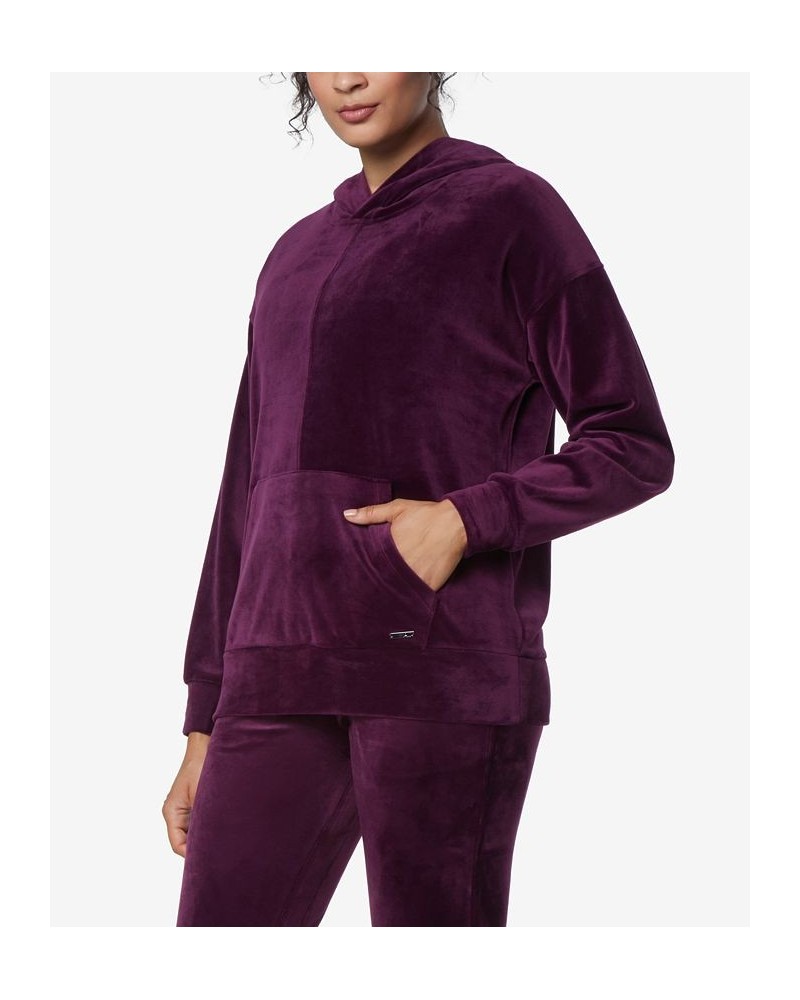 Women's Long Sleeve Leggings Length Velvet Hoodie Purple $26.21 Tops