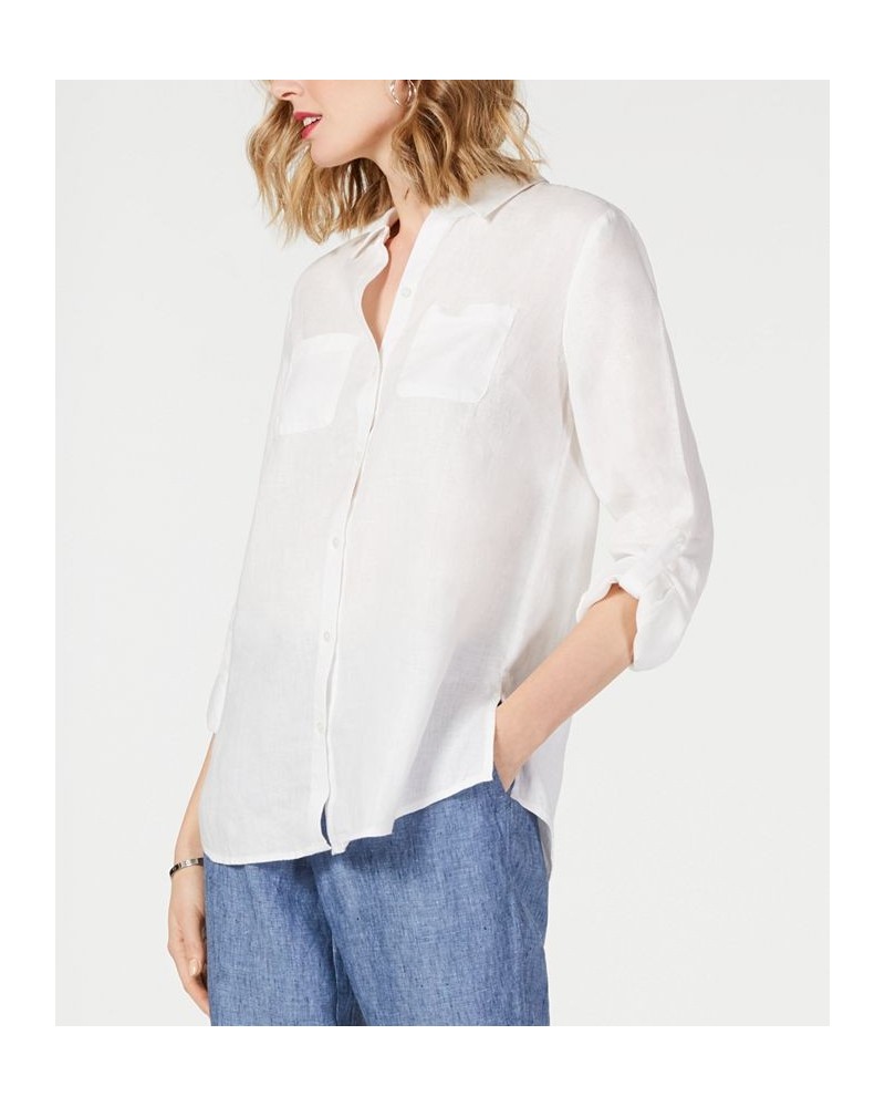 Women's Linen Shirt White $25.96 Tops