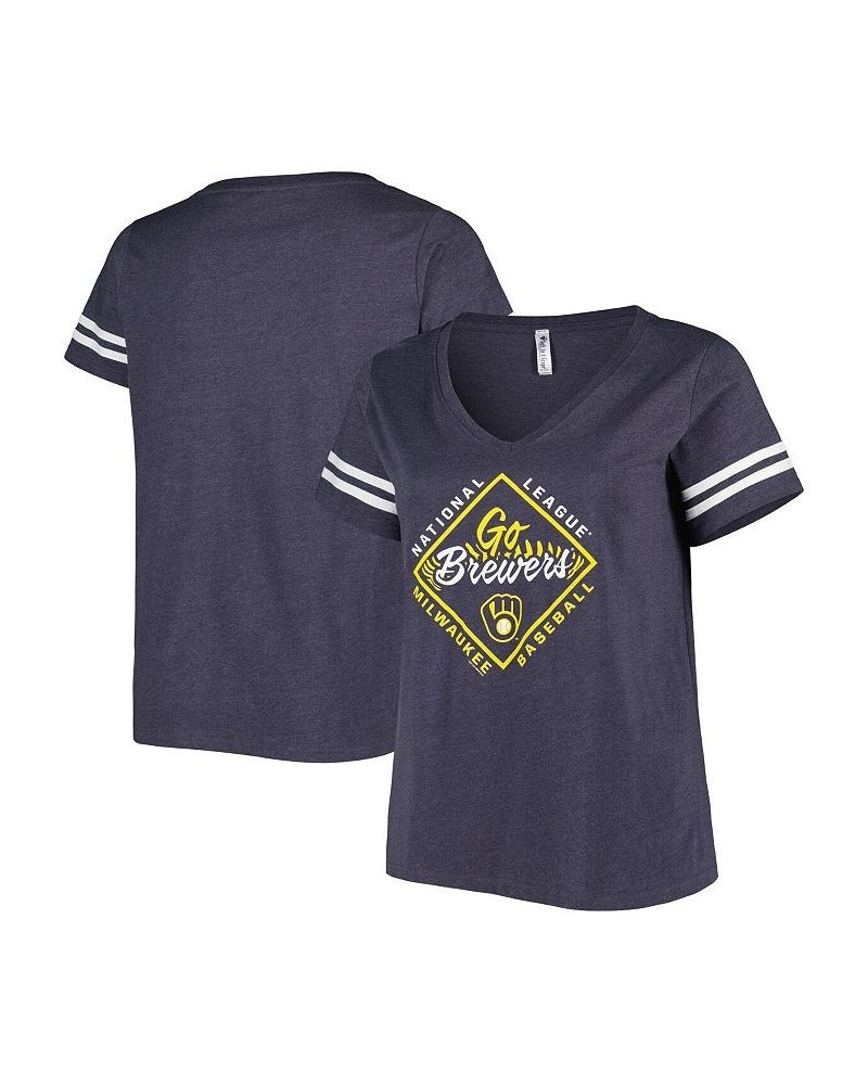 Women's Navy Milwaukee Brewers Plus Size V-Neck Jersey T-shirt Navy $24.00 Tops
