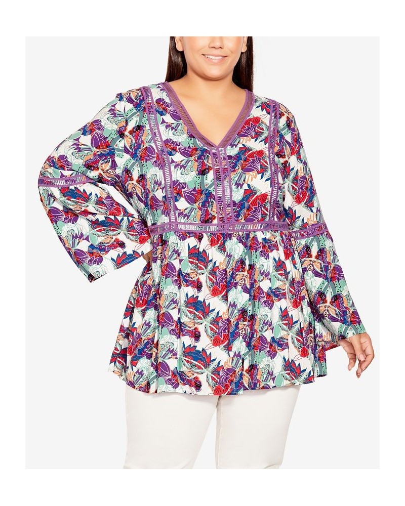 Plus Size Boho Bell Sleeve Top Abstract $26.61 Tops