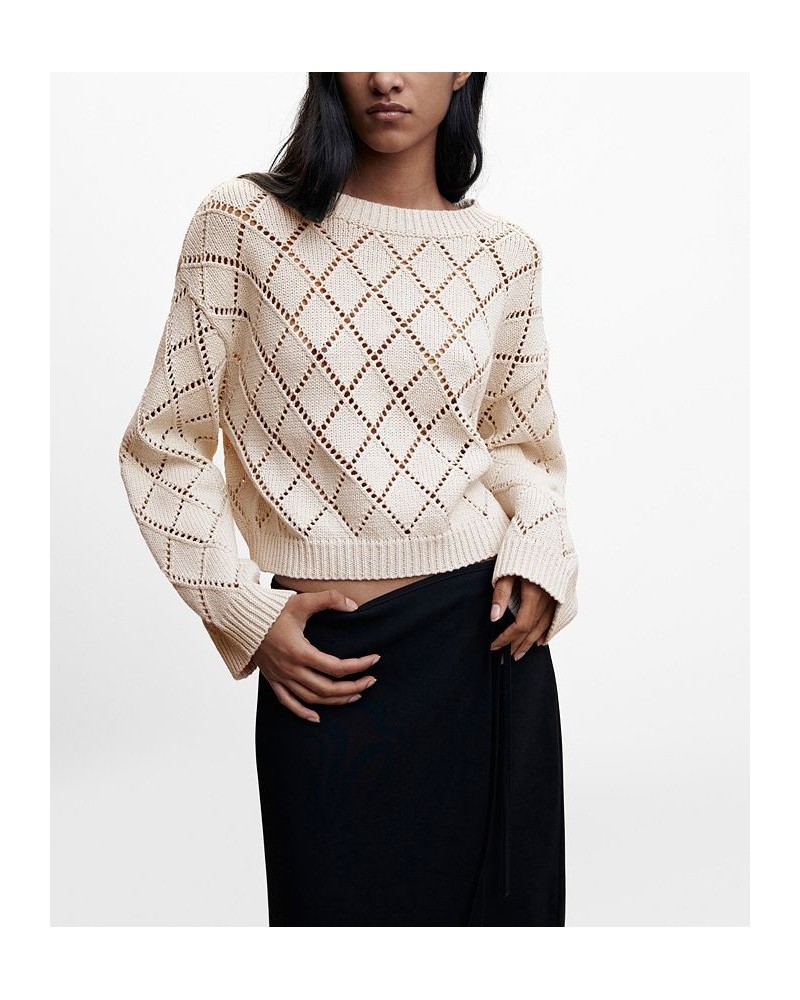 Women's Openwork Cotton Sweater Light Pastel Gray $42.39 Sweaters