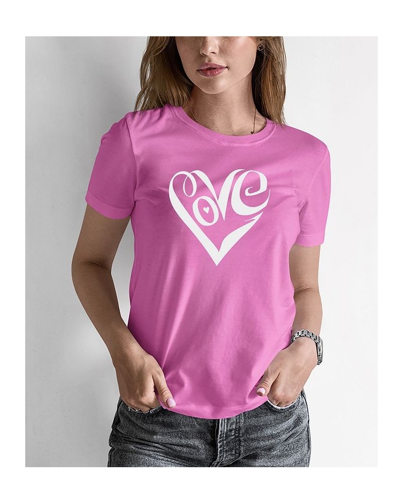 Women's Word Art Script Love Heart T-shirt Pink $19.94 Tops